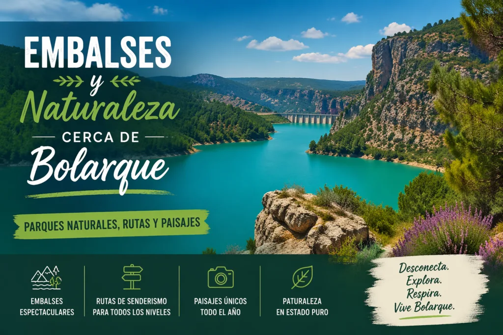 Embalses y naturaleza cerca de Bolarque en un paisaje que combina parques naturales y rutas para disfrutar al aire libre…